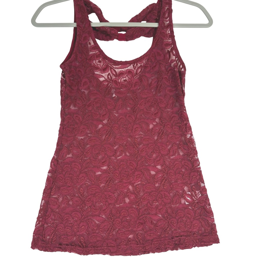 Charlotte Russe Y2K Lace Tank Top Womens M Burgundy Sheer Bodycon Coquette Fairy